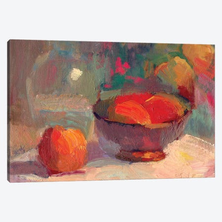 Peaches In Silver Bowl Canvas Print #SRU46} by Sally Rosenbaum Canvas Art Print