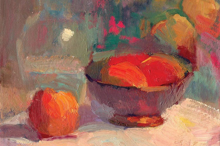 Peaches In Silver Bowl