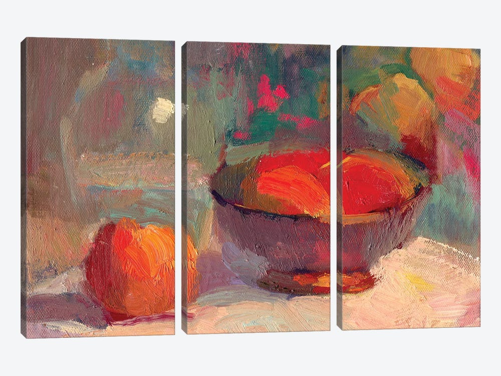 Peaches In Silver Bowl by Sally Rosenbaum 3-piece Art Print