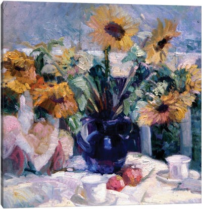 Sunflowers In July Canvas Art Print - Purple Art