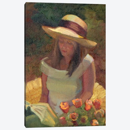 Girl With Rose Bouquet Canvas Print #SRU55} by Sally Rosenbaum Canvas Artwork