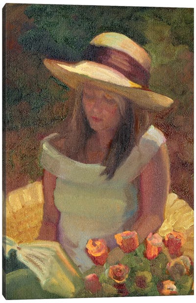 Girl With Rose Bouquet Canvas Art Print - Sally Rosenbaum