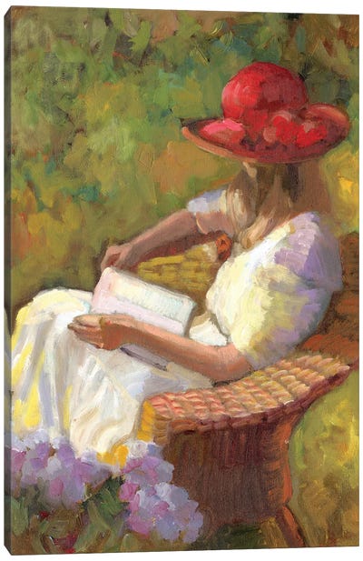 Red Hat Canvas Art Print - Reading Art