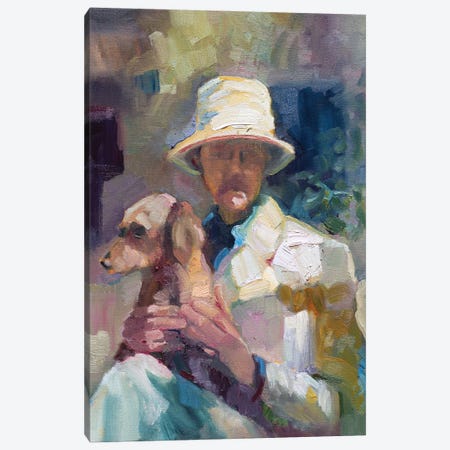 A Man And His Dachshund Canvas Print #SRU5} by Sally Rosenbaum Art Print