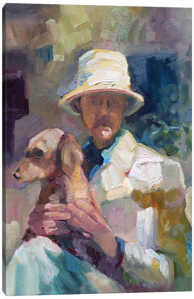 A Man And His Dachshund Canvas Art Print - Sally Rosenbaum
