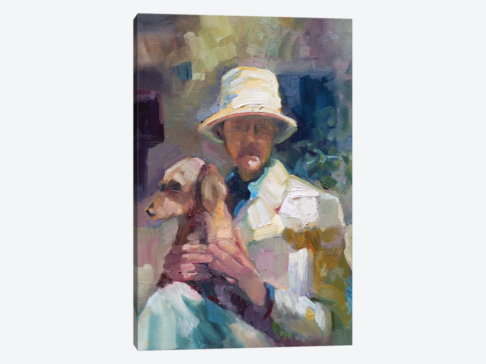 A Man And His Dachshund by Sally Rosenbaum 1-piece Canvas Art Print