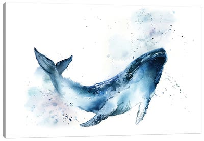 Whale Canvas Art Print - Black, White & Blue Art