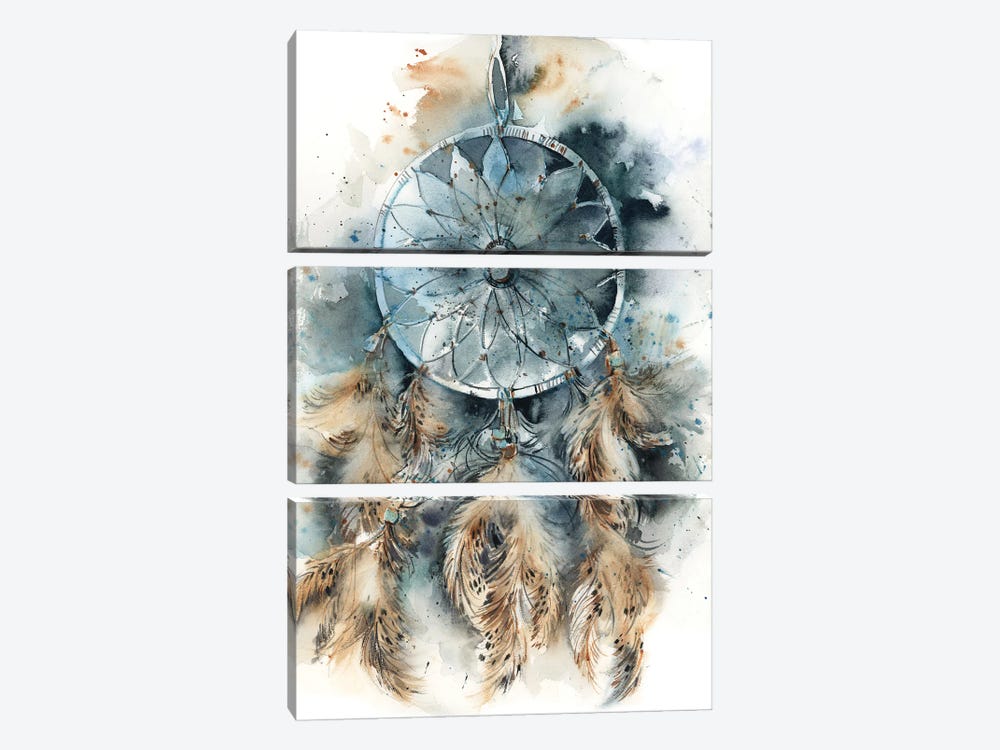 Dreamcatcher In Teal And Amber by Sophie Rodionov 3-piece Canvas Art Print