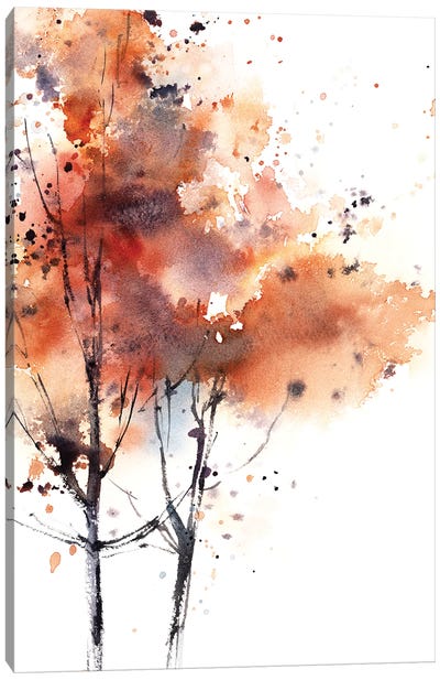 Autumn Trees In Brick Red II Canvas Art Print - Black, White & Red Art