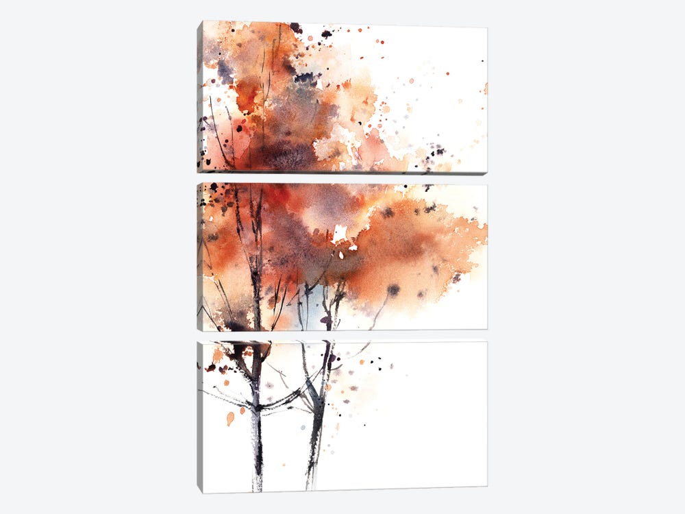 Autumn Trees In Brick Red II by Sophie Rodionov 3-piece Art Print