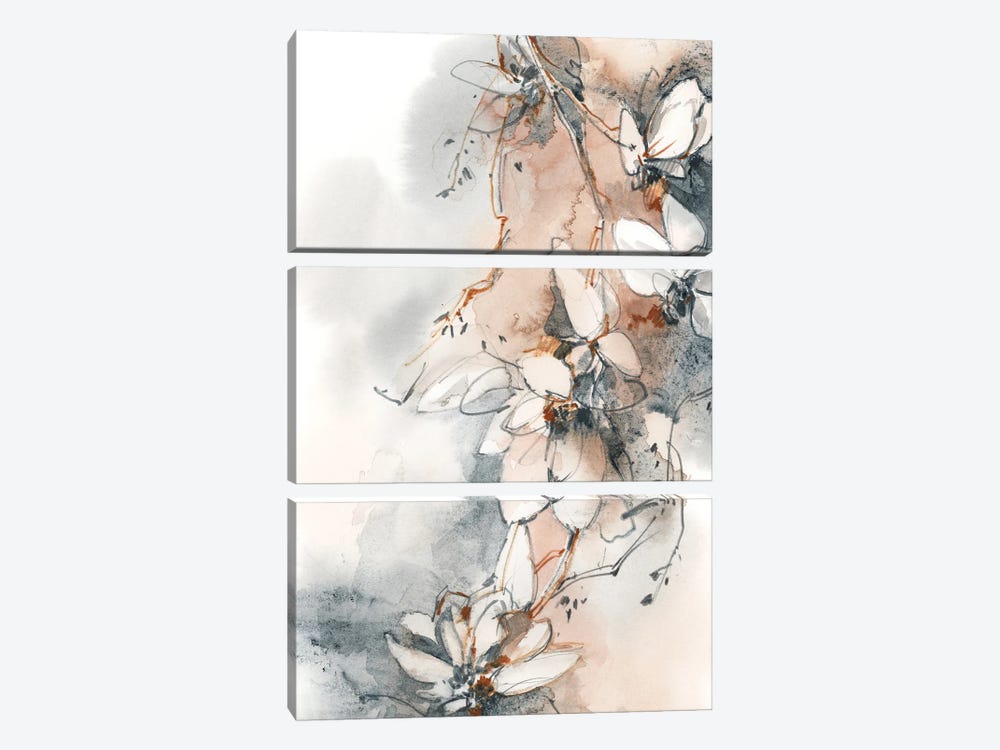 Blooming In Nordic Blue And Pale Peach I by Sophie Rodionov 3-piece Canvas Art Print