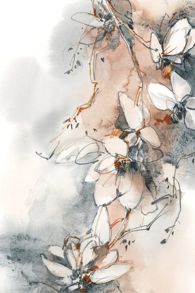 Scandinavian Office: Blooming In Nordic Blue And Pale Peach I by Sophie Rodionov