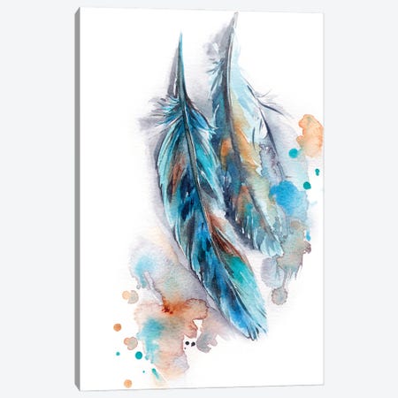 Patricia Pinto Canvas Art Prints - Indigo Blue Feathers I ( Decorative Elements > Feathers art) - 37x37 in