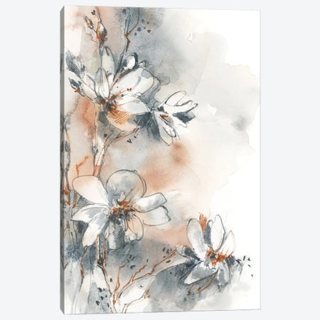 Blooming In Nordic Blue And Pale Peach II Canvas Print #SRV120} by Sophie Rodionov Canvas Wall Art