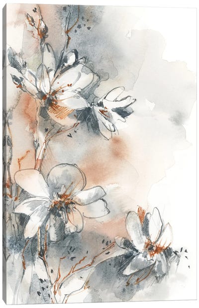 Blooming In Nordic Blue And Pale Peach II Canvas Art Print - Sophie Rodionov
