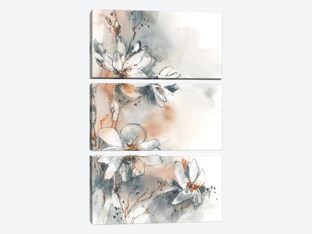 Blooming In Nordic Blue And Pale Peach II by Sophie Rodionov 3-piece Canvas Art Print