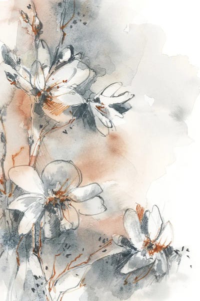 Scandinavian Office: Blooming In Nordic Blue And Pale Peach II by Sophie Rodionov