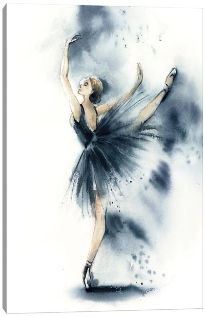Ballet In Nordic Blue VII Canvas Art Print - Black, White & Blue Art