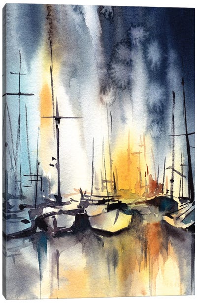 Night Boats Canvas Art Print - Serene Watercolors