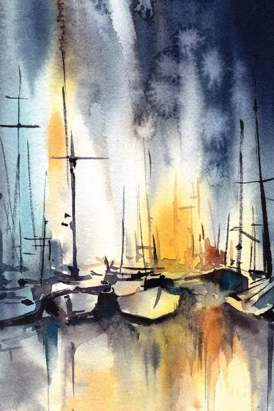 Serene Watercolors: Night Boats by Sophie Rodionov