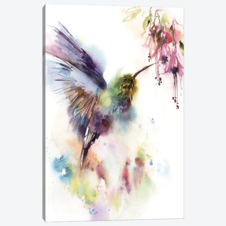 Hummingbird And Tropical Flowers Canvas Print #SRV135} by Sophie Rodionov Canvas Artwork