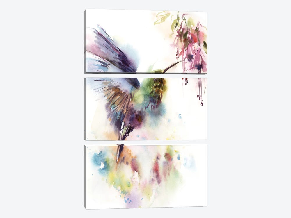 Hummingbird And Tropical Flowers by Sophie Rodionov 3-piece Art Print