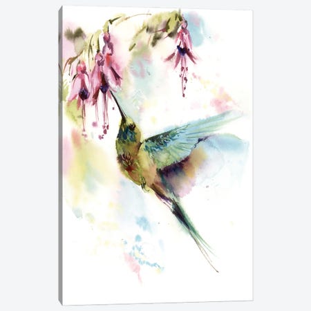 Hummingbird With Pink Flowers Canvas Print #SRV136} by Sophie Rodionov Canvas Artwork