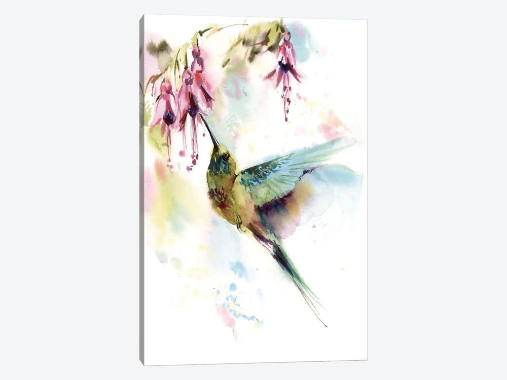 Hummingbird With Pink Flowers by Sophie Rodionov 1-piece Canvas Wall Art