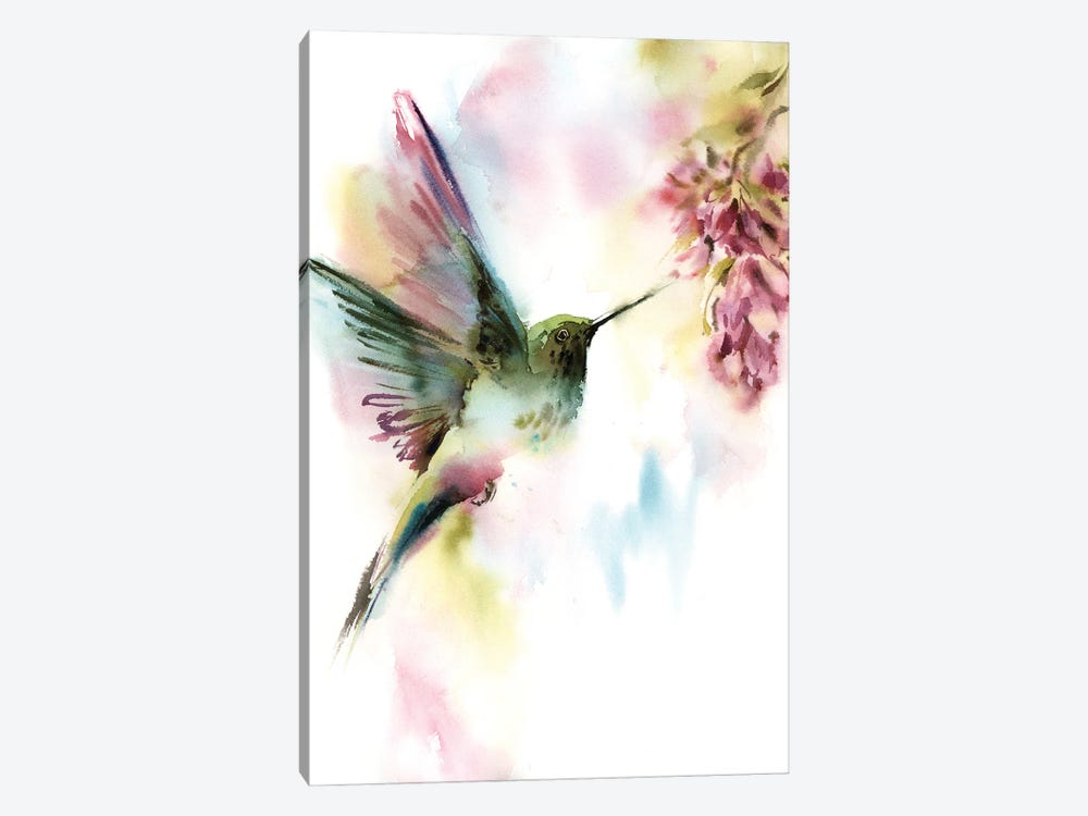 Hummingbird With Pink Florals by Sophie Rodionov 1-piece Art Print