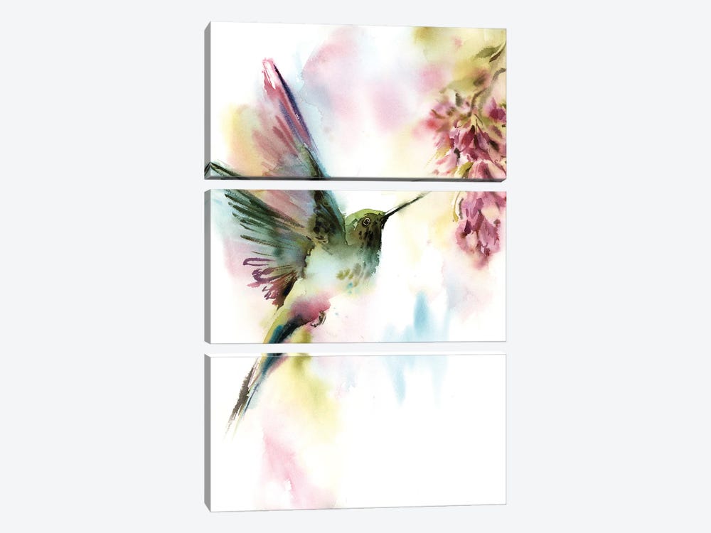 Hummingbird With Pink Florals by Sophie Rodionov 3-piece Canvas Print