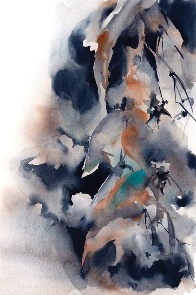 Abstract Watercolors: Abstract Florals In Dark Blue I by Sophie Rodionov