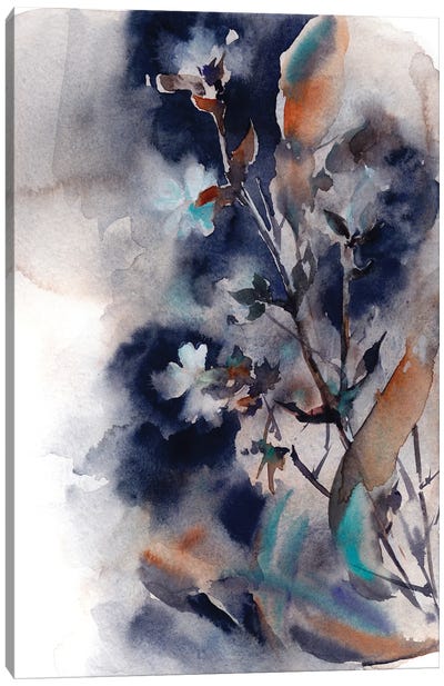 Abstract Florals In Dark Blue II Canvas Art Print - Serene Watercolors