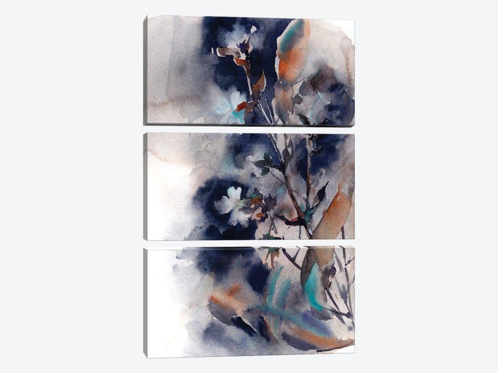 Abstract Florals In Dark Blue II by Sophie Rodionov 3-piece Canvas Art