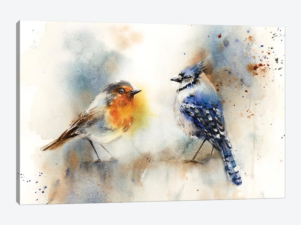 Robin And Blue Jay by Sophie Rodionov 1-piece Canvas Print