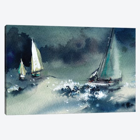 Blue Seascape And Sailboats Canvas Print #SRV18} by Sophie Rodionov Canvas Wall Art