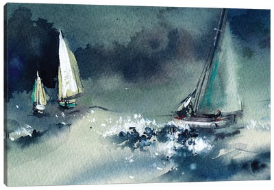 Blue Seascape And Sailboats Canvas Art Print - Sophie Rodionov