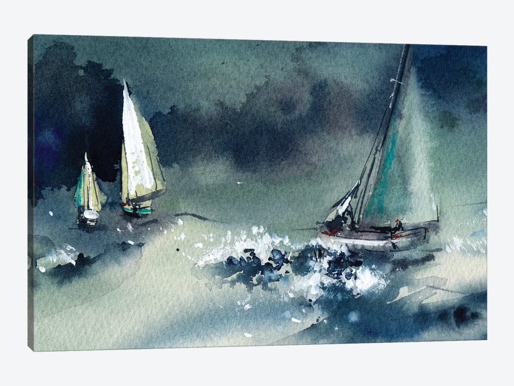 Blue Seascape And Sailboats by Sophie Rodionov 1-piece Canvas Wall Art