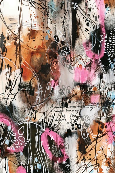 Chaotic Compositions: Abstract In Black With Burnt Orange And Pink by Sophie Rodionov