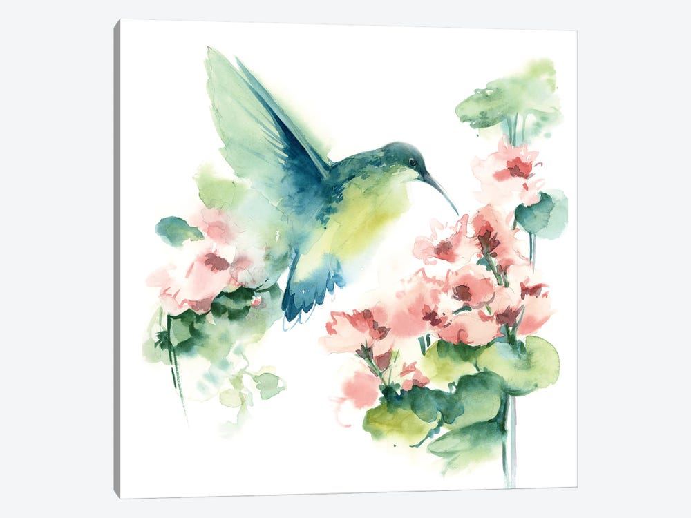 Hummingbird And Pink Flowers by Sophie Rodionov 1-piece Canvas Art Print