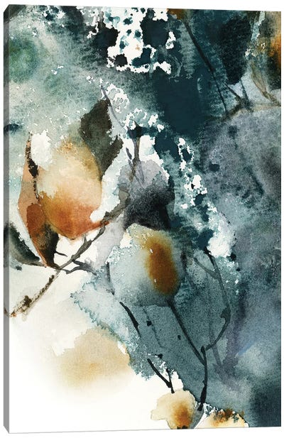 Abstract Botanical In Teal And Amber I Canvas Art Print - Serene Watercolors