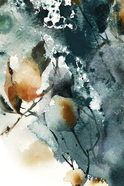 Serene Watercolors: Abstract Botanical In Teal And Amber I by Sophie Rodionov
