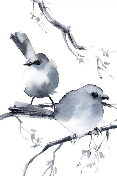 Serene Watercolors: Two Birds by Sophie Rodionov