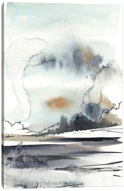 Abstract Landscape In Grey And Light Blue Canvas Art Print - Serene Watercolors