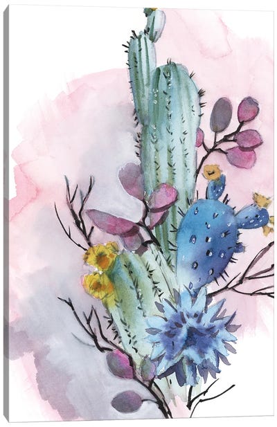 Tropical Cactus And Florals I Canvas Art Print - Sophie Rodionov