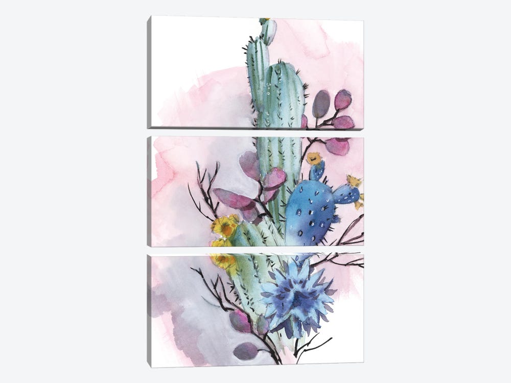 Tropical Cactus And Florals I by Sophie Rodionov 3-piece Art Print