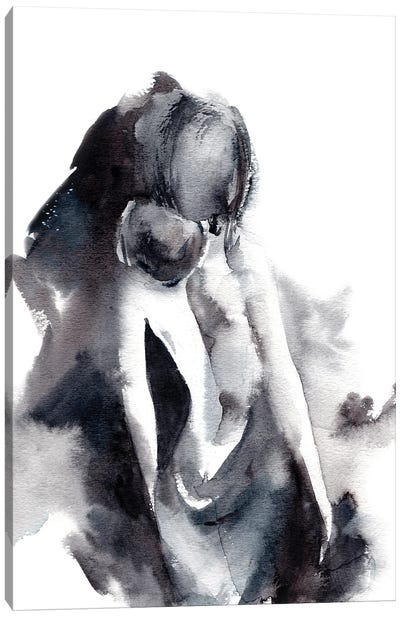 Woman In Black Canvas Art Print - Serene Watercolors