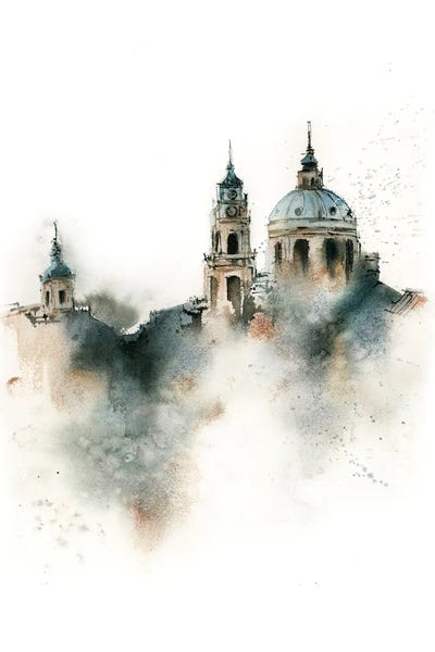 Serene Watercolors: Prague Roofs by Sophie Rodionov
