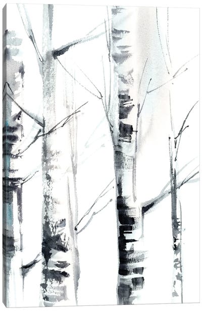 Birch Trees I Canvas Art Print - Black & White Abstract Art