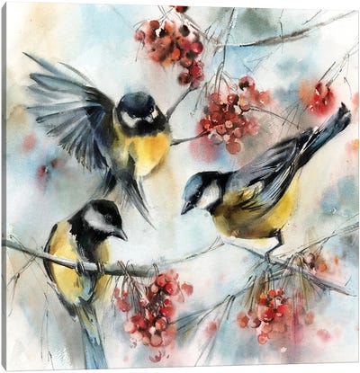 Titmouse Birds Canvas Art Print - Rustic Winter
