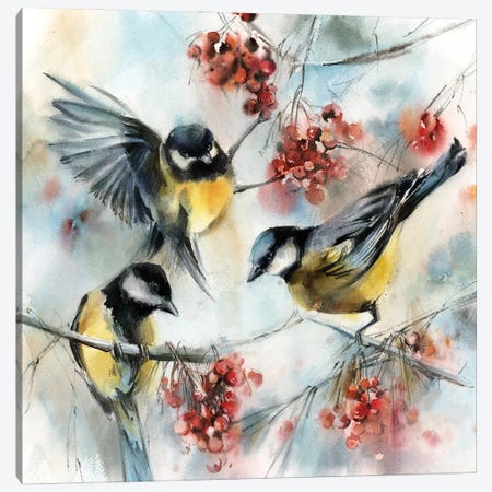 Titmouse Birds Canvas Print #SRV84} by Sophie Rodionov Canvas Artwork